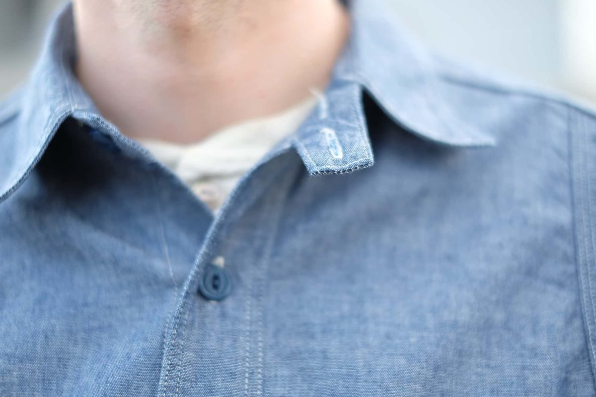 Collar tab detail on the Heracles Shirt