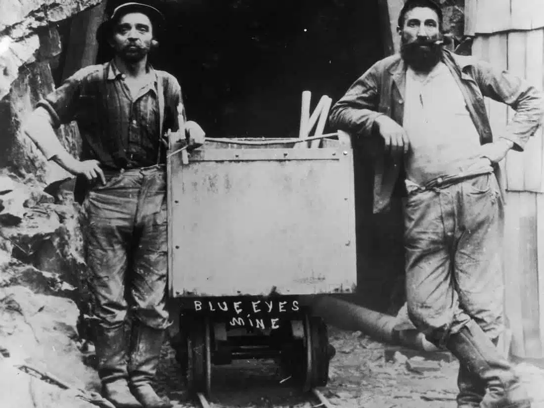 Miners wearing denim shirts, probably late 1800s