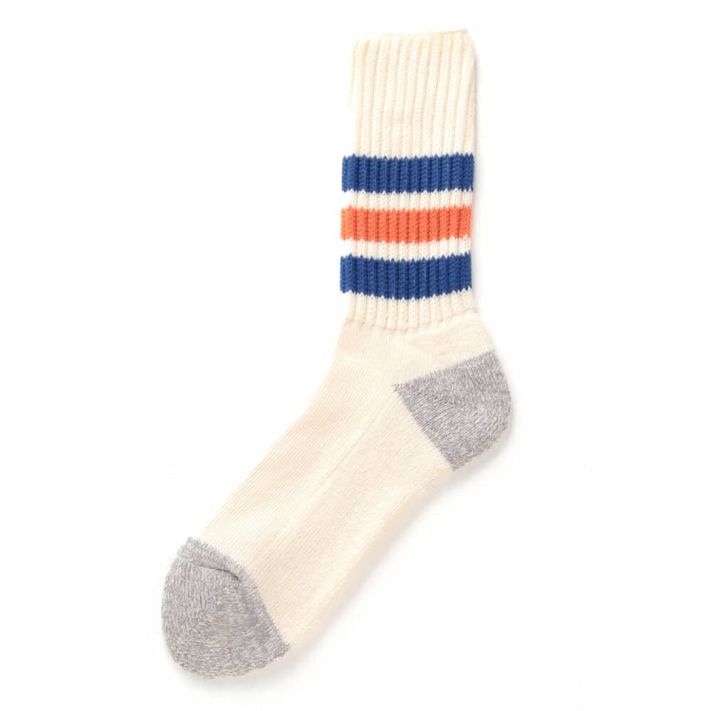 RoToTo Coarse Ribbed Oldschool Socks - Blue/Orange