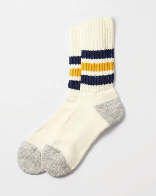 RoToTo Coarse Ribbed Oldschool Socks - Navy/Yellow