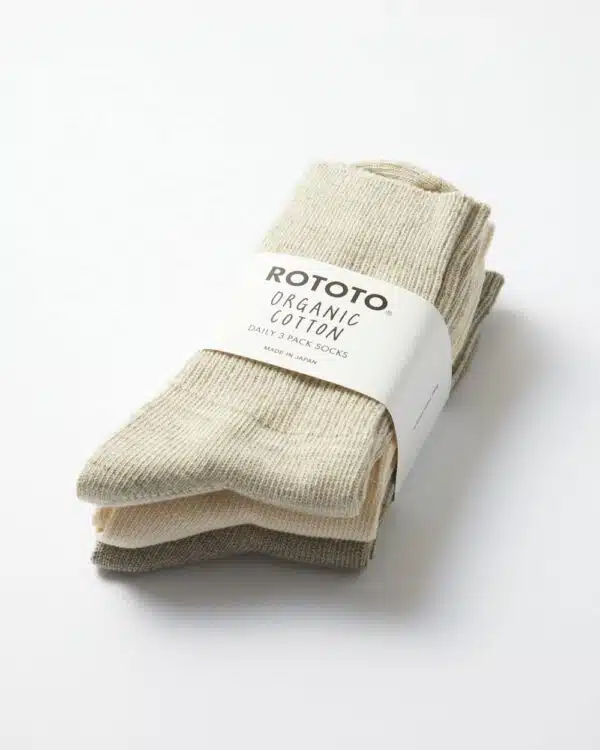 RoToTo Organic Daily 3 Pack Socks - Ecru/Grey