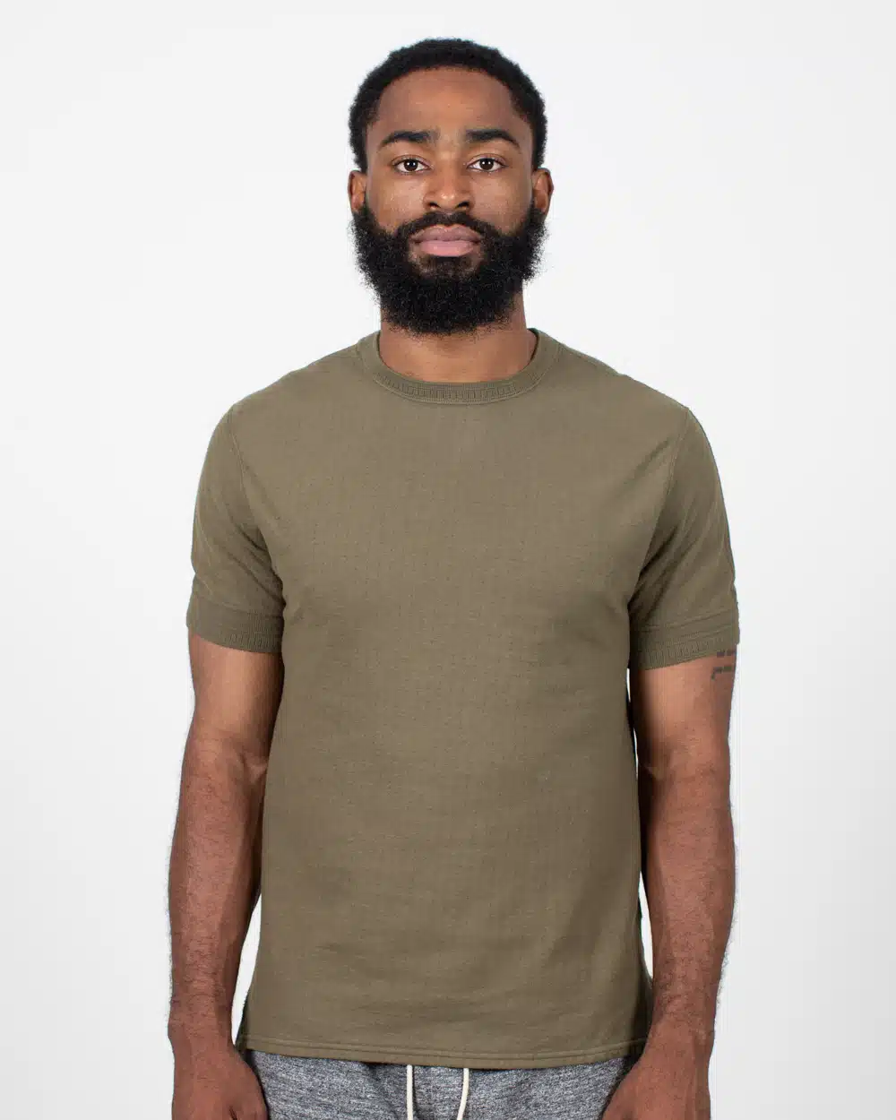 Loop & Weft Ribbed Military Crewneck - Army Olive