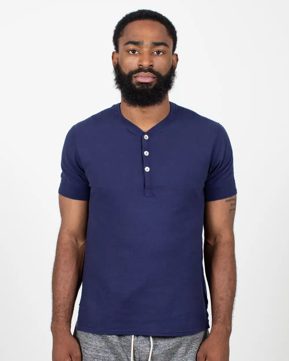 Loop & Weft Ribbed Military Henley - French Navy Blue