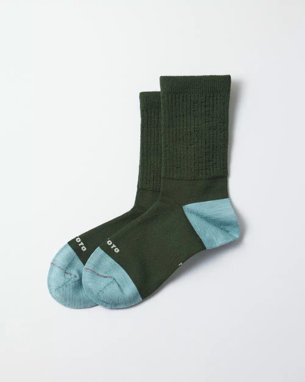 RoToTo Hybrid Crew Merino Socks - Dark Green/Light Blue
