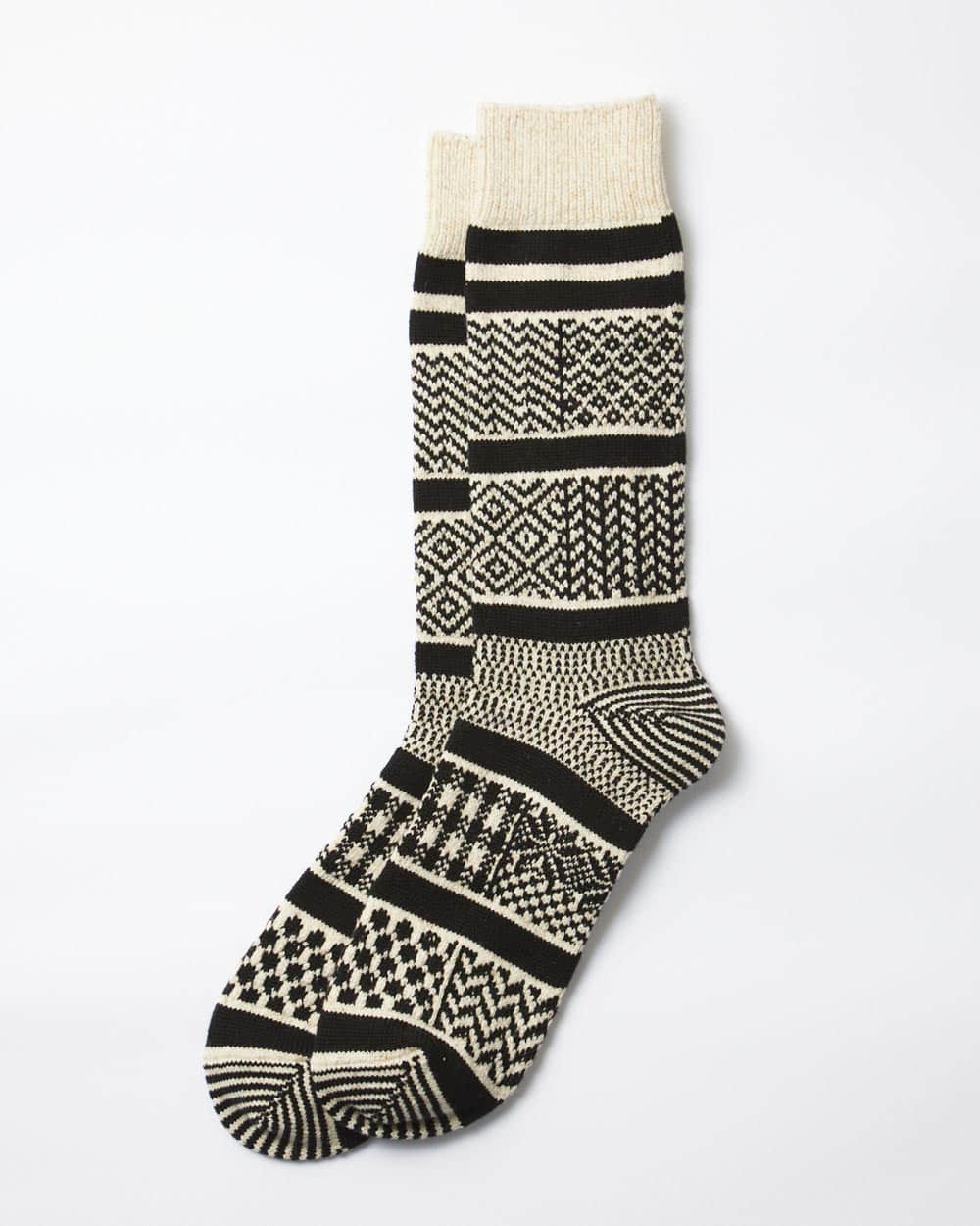 RoToTo Multi Jacquard Crew Socks Ivory/Black · Those That Know