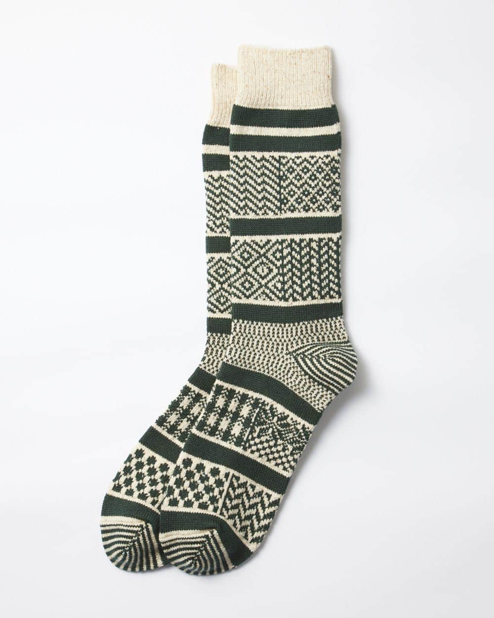 RoToTo Multi Jacquard Crew Socks Ivory/Green · Those That Know