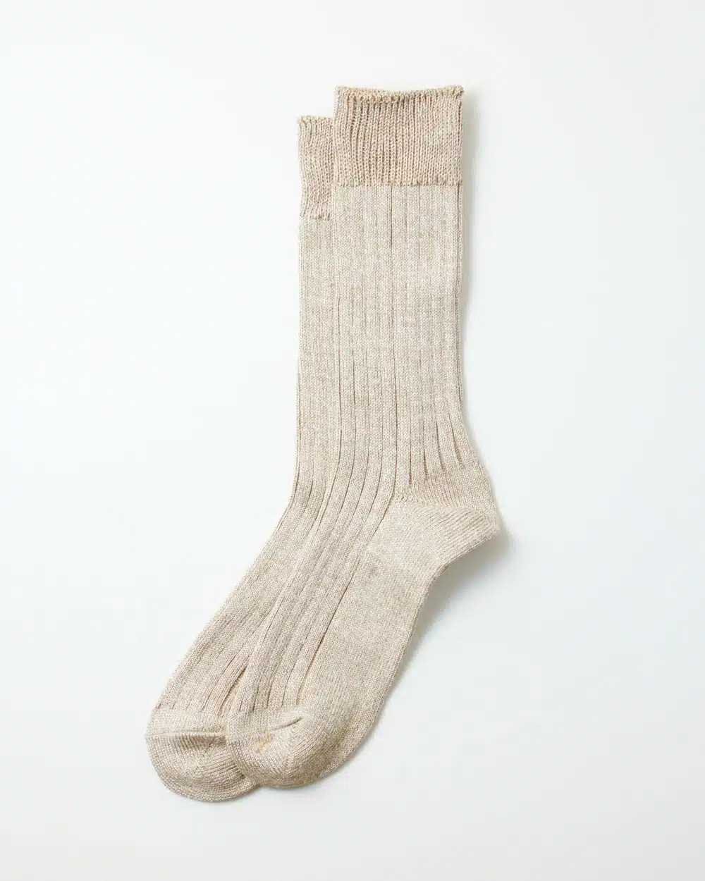 RoToTo Linen Cotton Ribbed Crew Socks - Grey