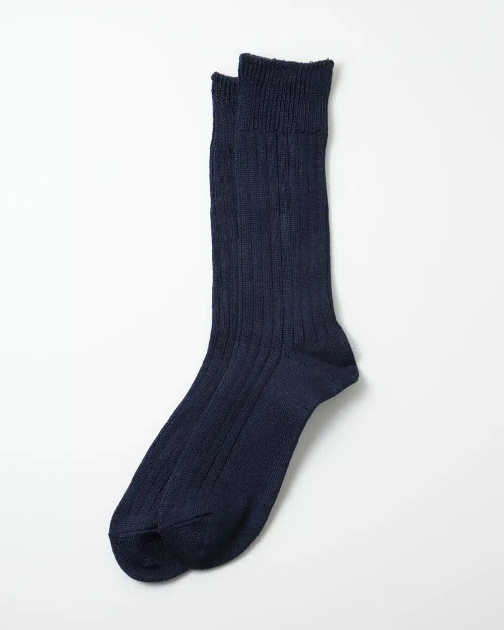 RoToTo Linen Cotton Ribbed Crew Socks - Navy
