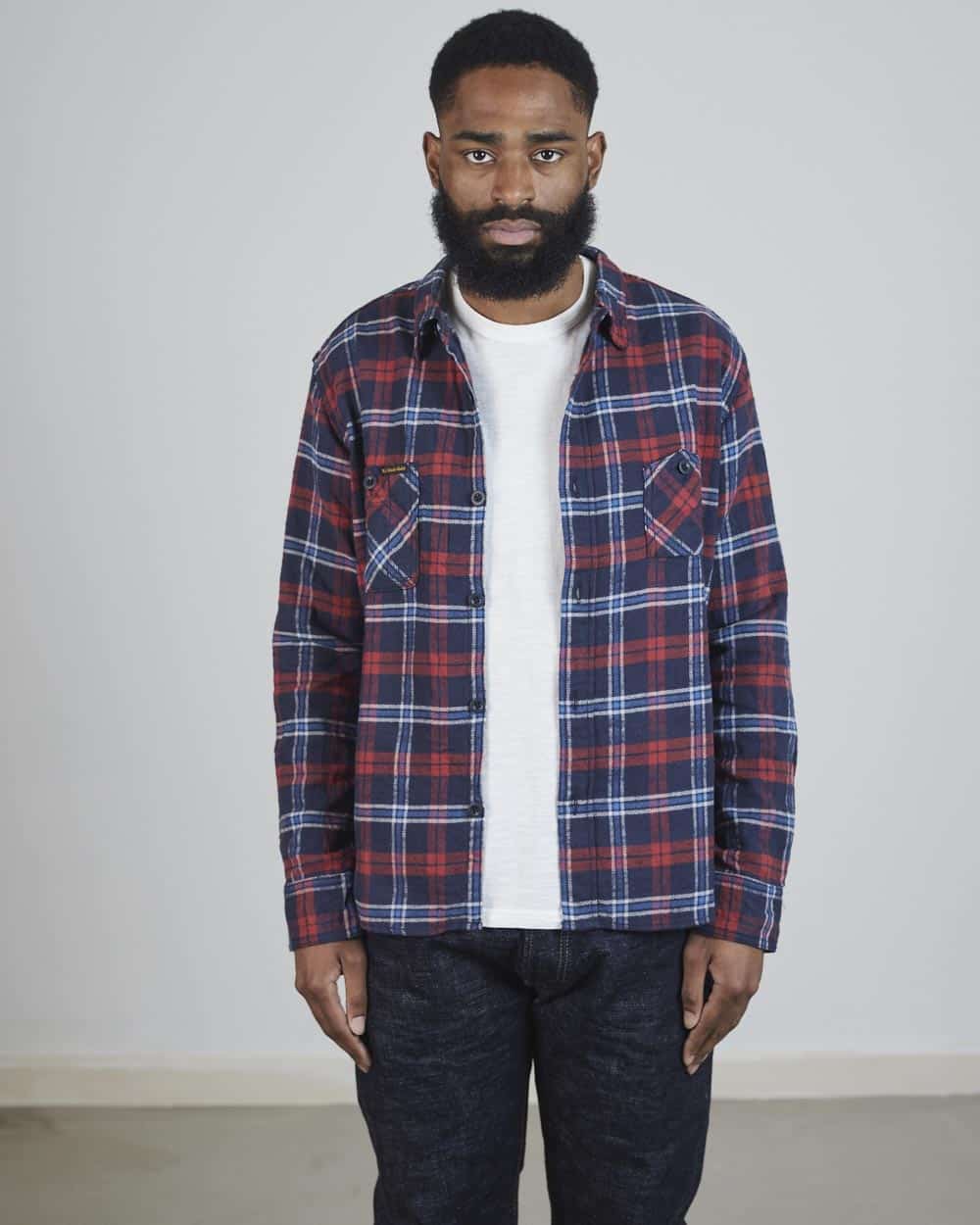 red and gold flannel shirt