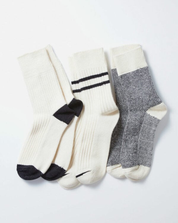 RoToTo Wool Daily 3 Pack Socks - Off White/Black