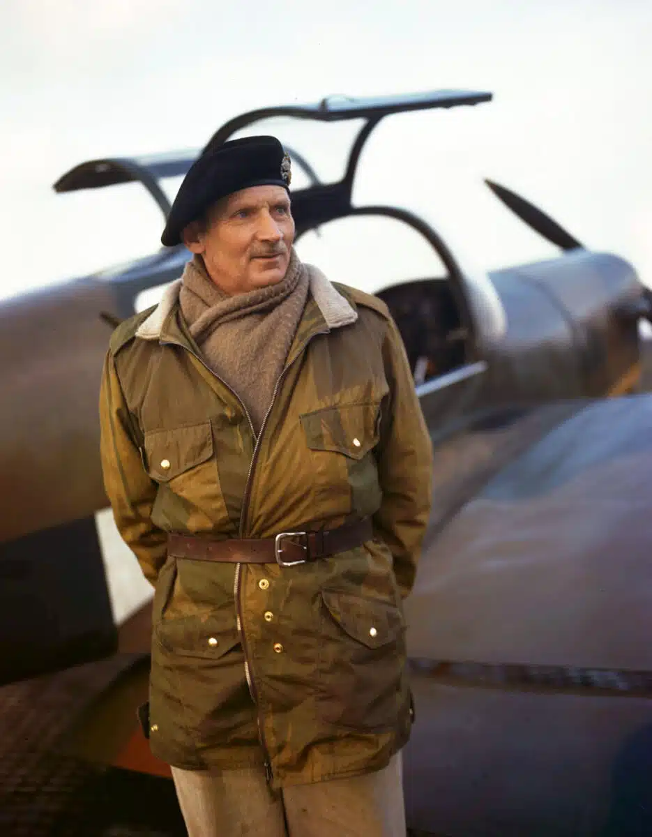 British Field Marshal Bernard Montgomery wearing a Windak smock