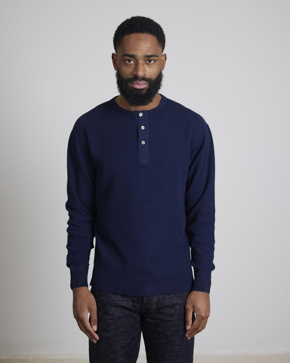 Loop & Weft Double Face Henley Thermal - Navy