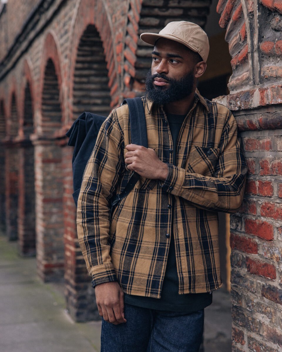 Seuvas Twill Check Work Shirt worn with the Papa Nui Devotion Cap and an Alberton Roll Top Backpack