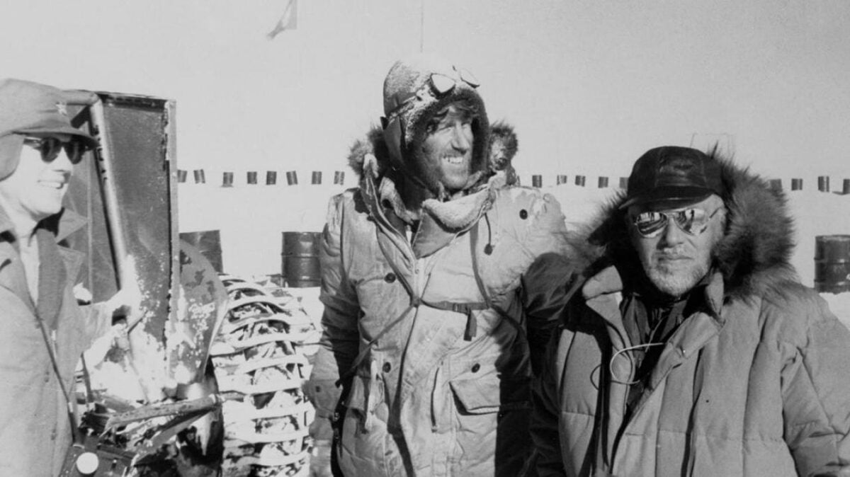 Edmund Hilary wearing a Ventile jacket during a British Trans-Antarctic expedition, 1950s