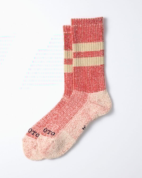 RoToTo Pile Stripe Marl Socks - Red/Beige